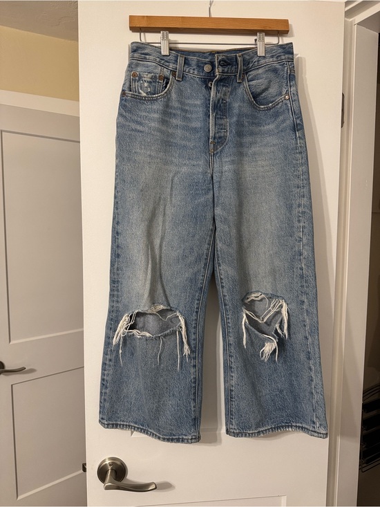 Levi's Denim - Levi's Light Blue Distressed Wide-Leg Culotte Jeans